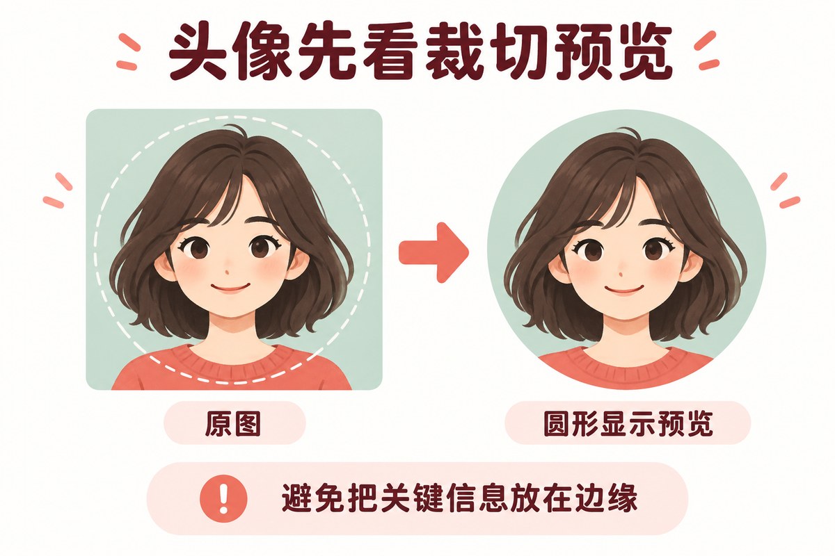 头像原图和圆形显示预览的裁切比较示意